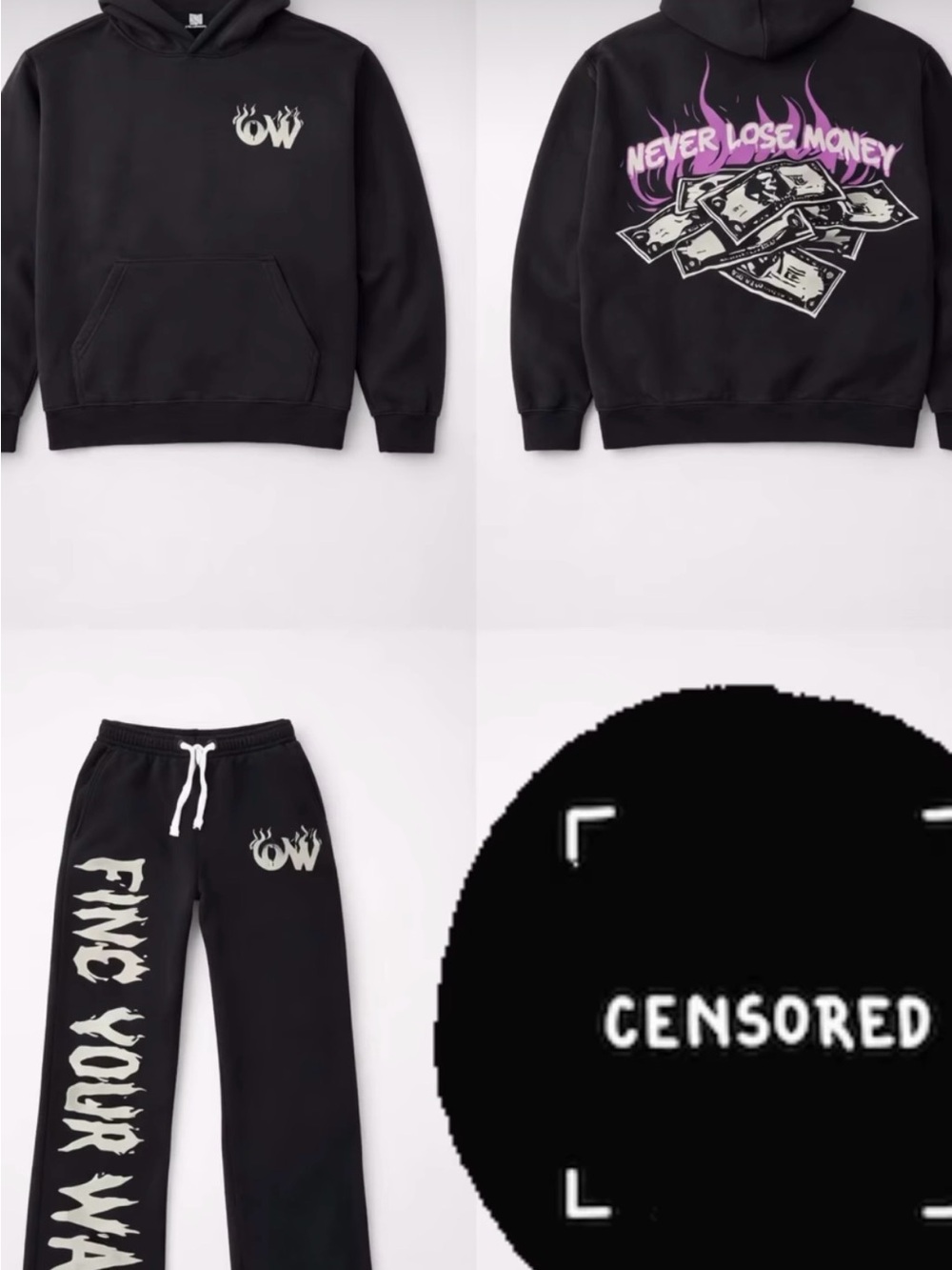 Black Men Hoodie & Sweatpants Set with Purple Graphic - M,L,XL